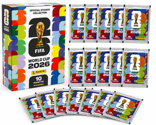 Pack 10 pochettes Panini FIFA World Cup 2026 avec 70 stickers officiels à collectionner