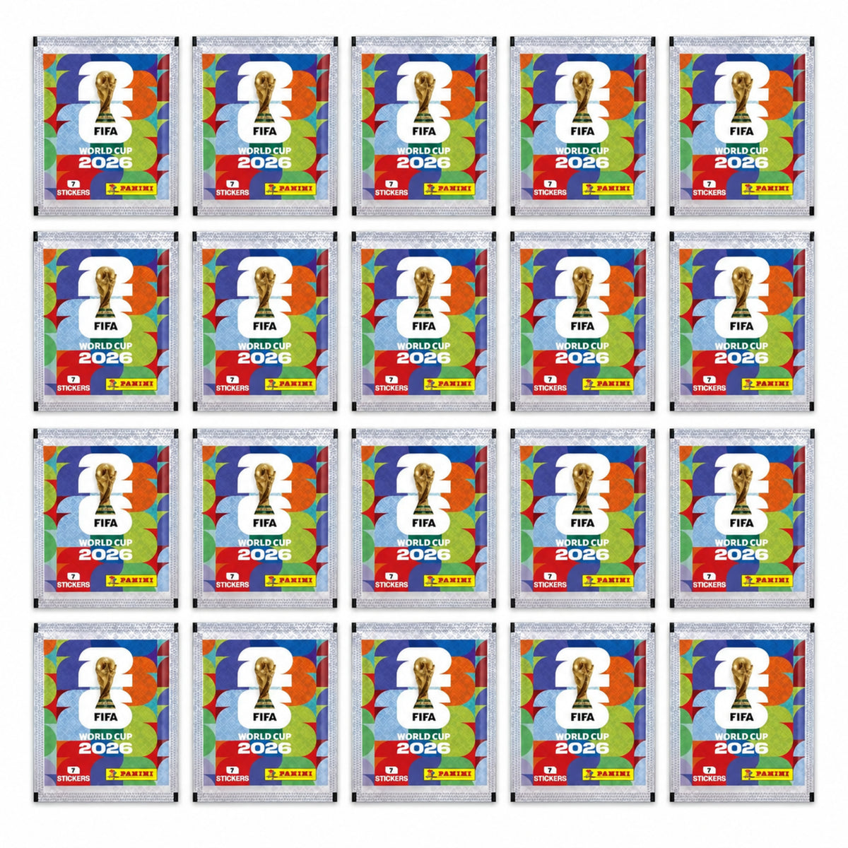 20 pochettes Panini FIFA World Cup 2026 – 140 stickers – 4 rangées de 5