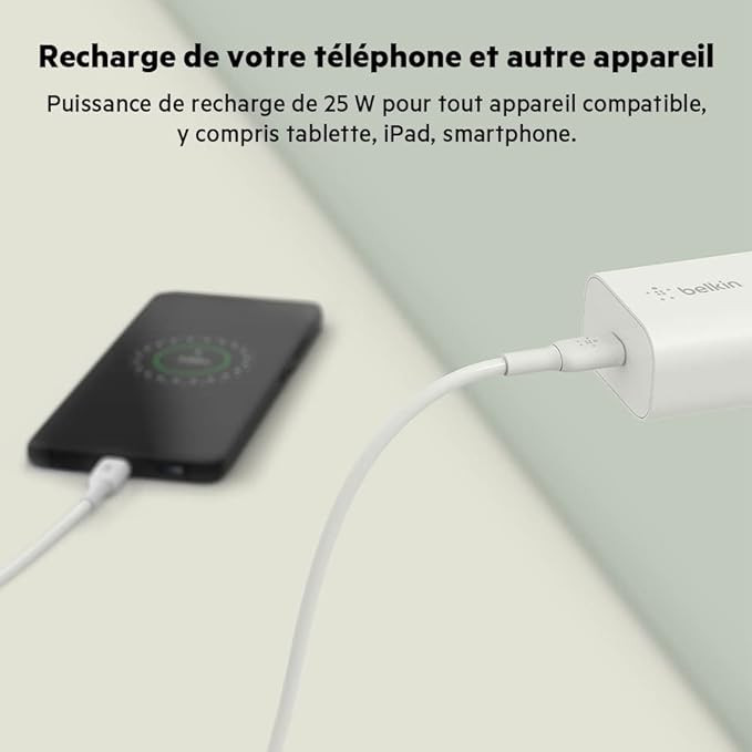 Chargeur Rapide Secteur Belkin USB-C 25W - Blanc