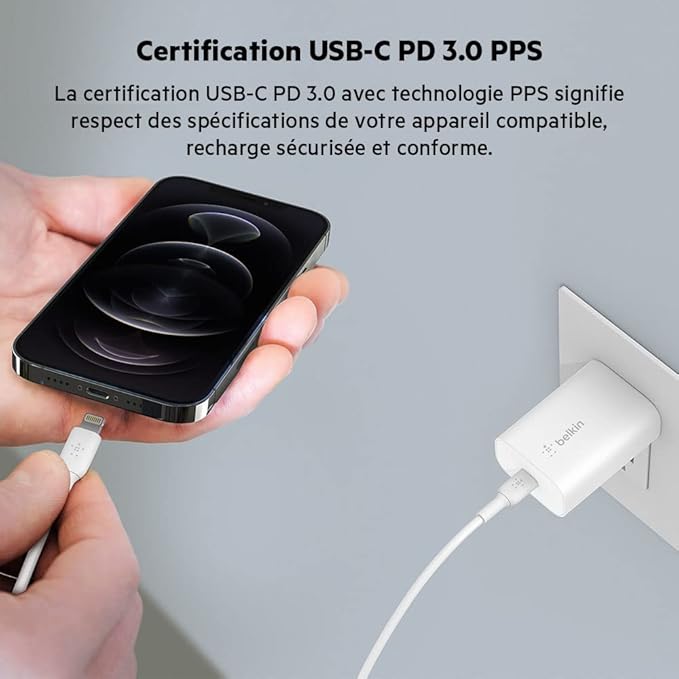 Chargeur Rapide Secteur Belkin USB-C 25W - Blanc