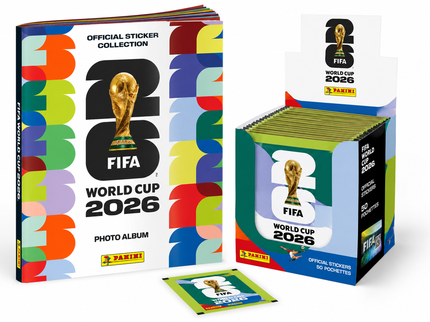 Album Panini FIFA World Cup 2026 avec boîte de 50 pochettes officielles de stickers à collectionner