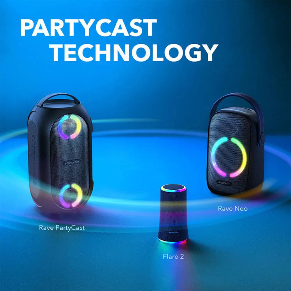 Enceinte Bluetooth Anker Rave Neo avec son puissant, basses renforcées et éclairage LED RGB