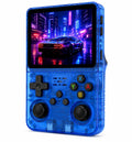 Console rétro portable QIOP R36S bleue avec écran IPS et milliers de jeux rétro