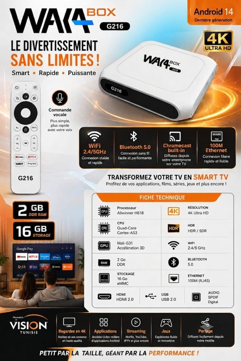 Box Android Waka a216 – 16 Go – 4K