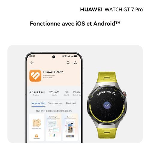 Huawei Watch GT 7 Pro 46 mm Bluetooth – Titane et bracelet jaune