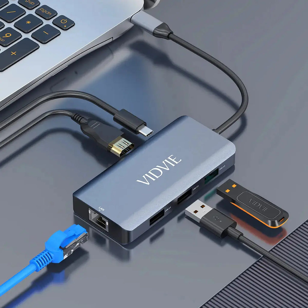 Hub USB-C VIDVIE HUB01 6 en 1 – HDMI 4K, USB 3.0, RJ45, Power Delivery | Adaptateur Multiport Tunisie Hizem World