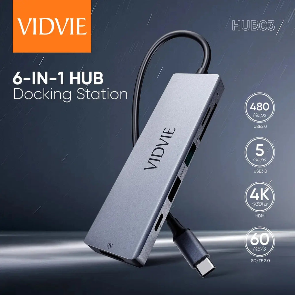 Hub USB-C VIDVIE HUB03 – Station Multiport Compacte HDMI 4K & USB | Prix Tunisie Hizem World