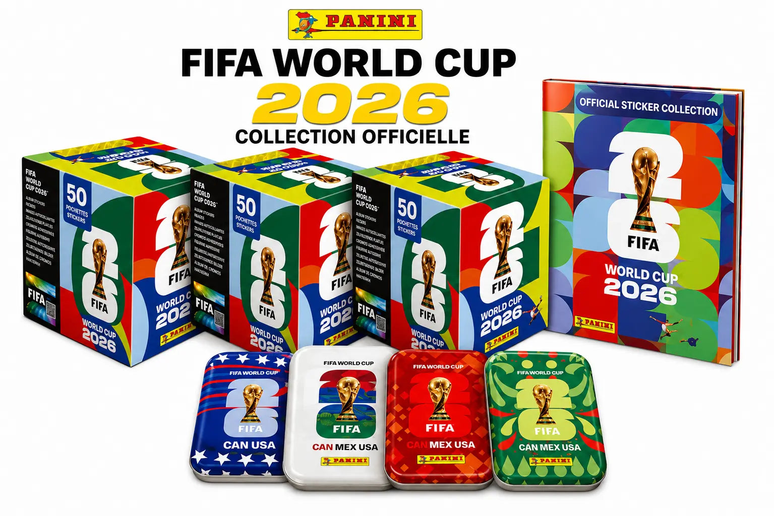 🏆 Panini FIFA World Cup 2026 – Pack Collector : 3 Boîtes (150 Pochettes) + Album Officiel + Boîte Métallique Collector Offerte
