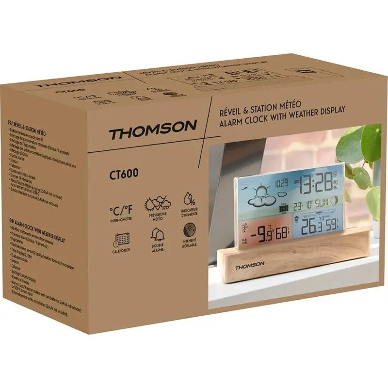 Réveil & Station Météo Thomson CT600 avec Socle en Bois Hizem World