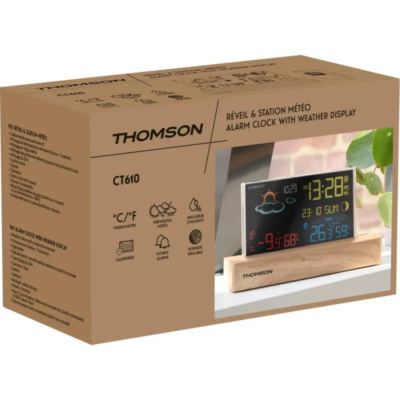 Réveil & Station Météo Thomson CT610 avec Socle en Bois Hizem World