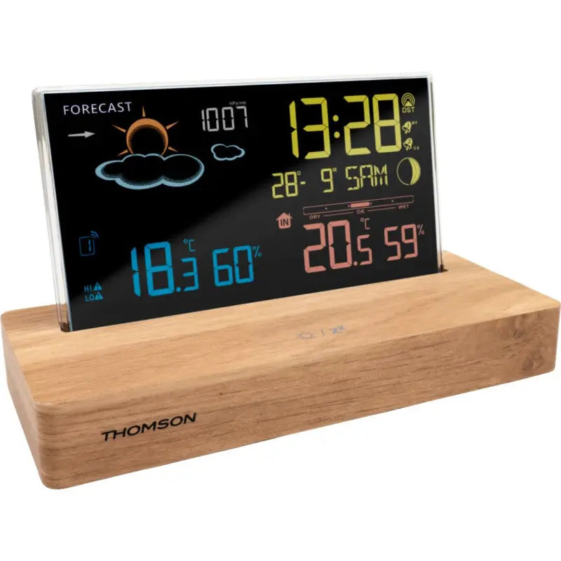 Réveil & Station Météo Thomson CT610 avec Socle en Bois Hizem World