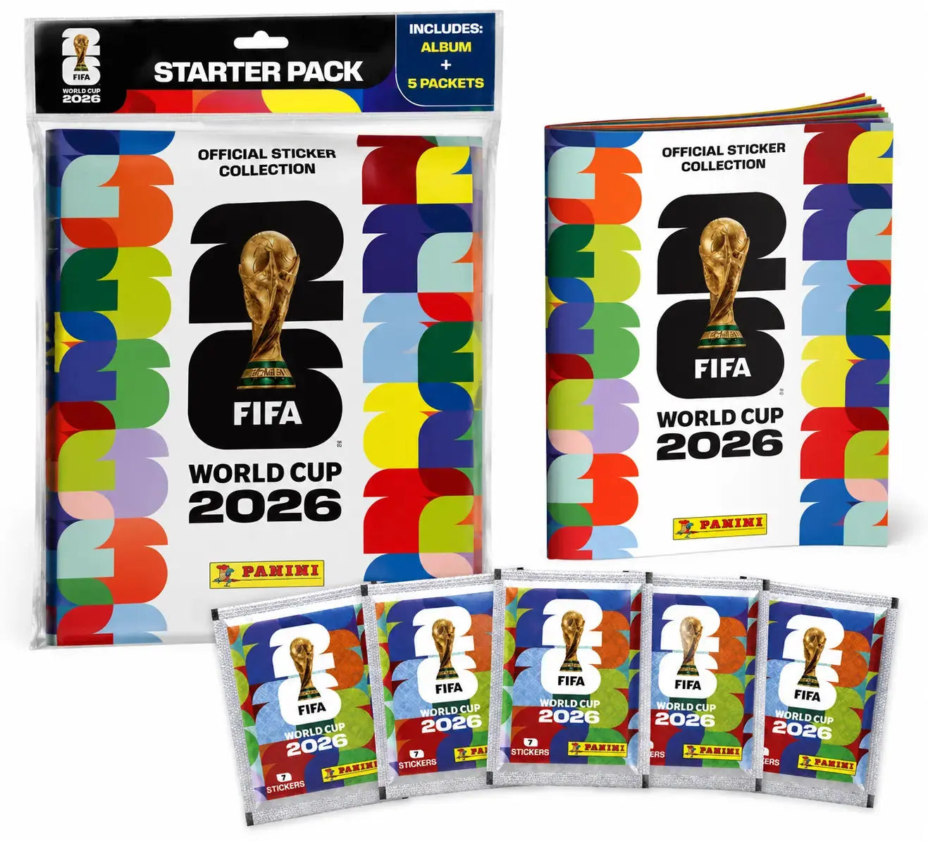 Starter Pack Panini FIFA World Cup 2026 avec album officiel et 5 pochettes de stickers