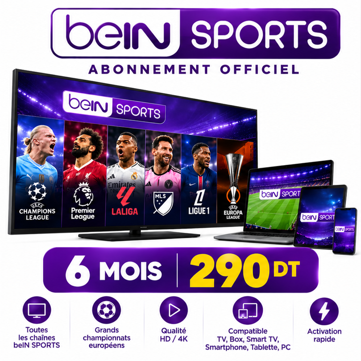 Abonnement beIN SPORTS 6 mois 290 DT Tunisie
