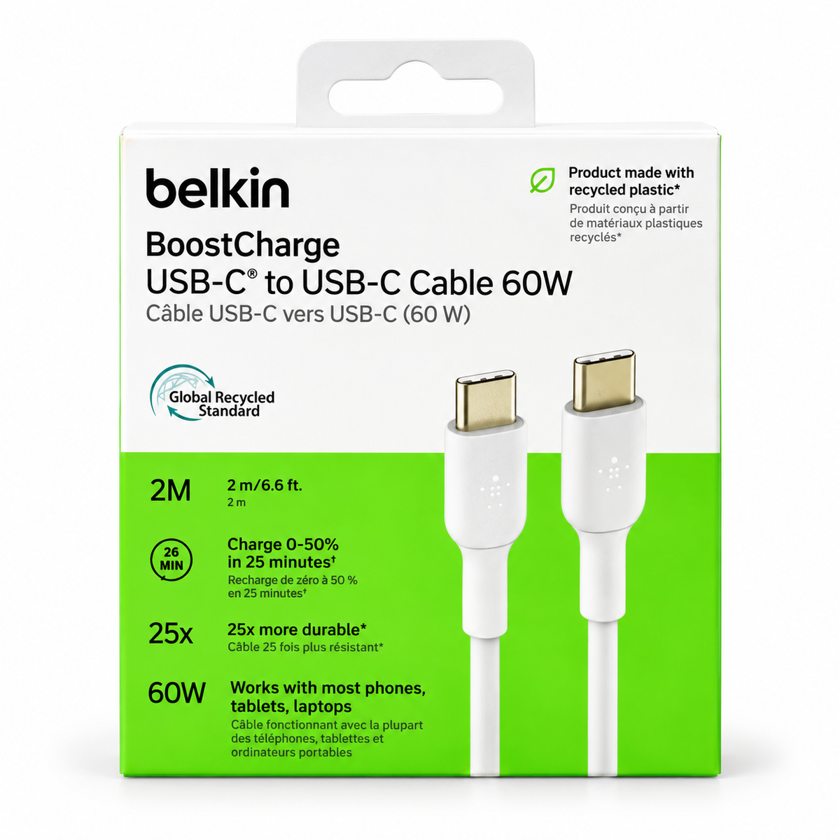 Belkin BoostCharge USB-C vers USB-C 60W 2m Blanc