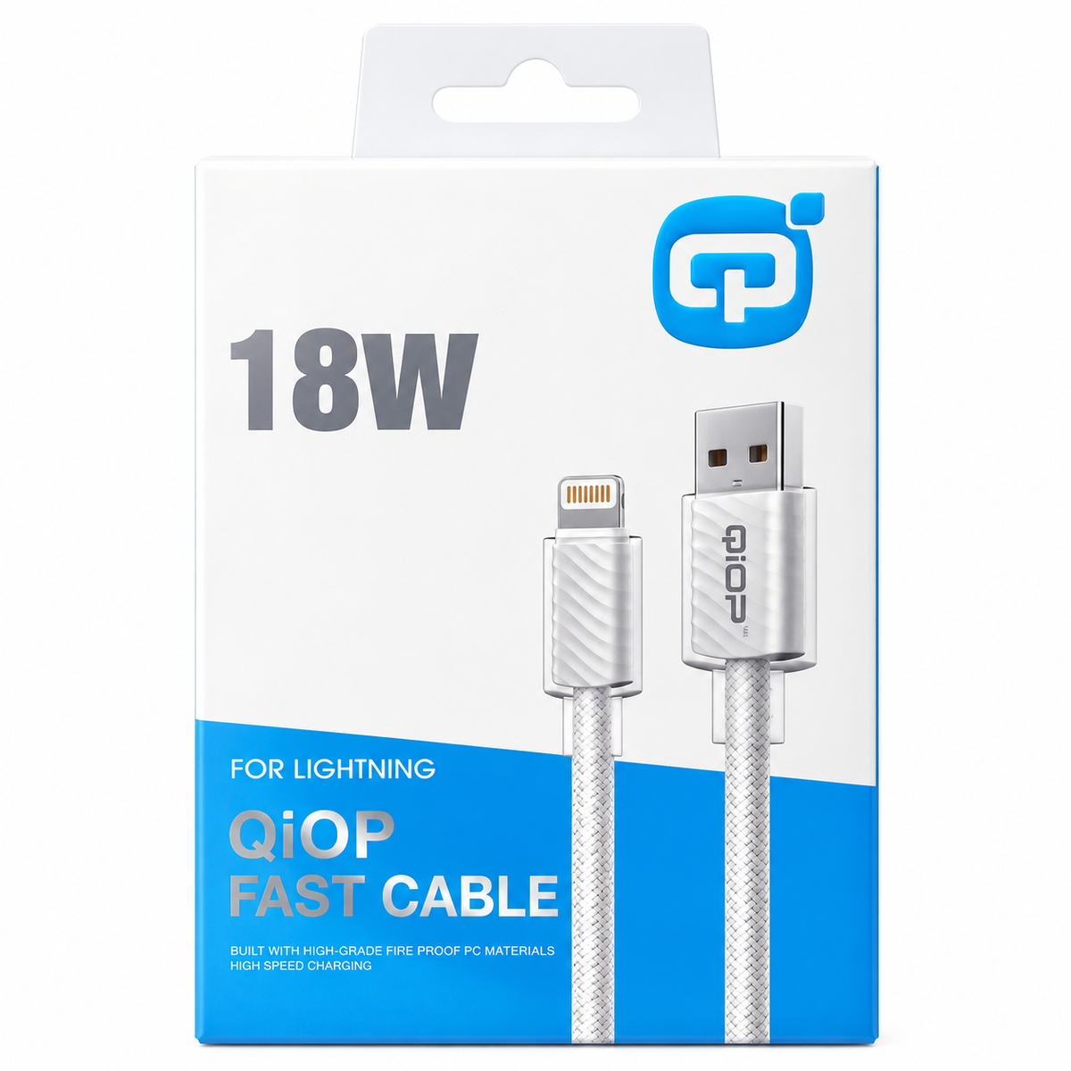 Câble QIOP USB-A vers Lightning 18 W 1 m blanc – Hizem World Tunisie