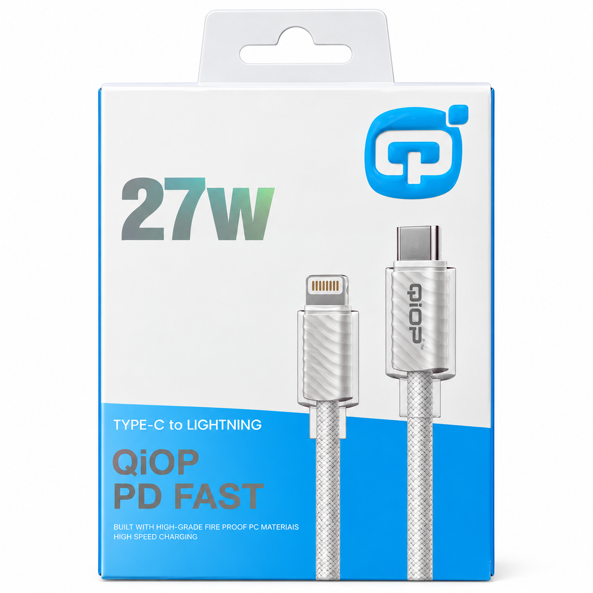 Câble QIOP USB-C vers Lightning 27 W 1 m blanc – Hizem World Tunisie