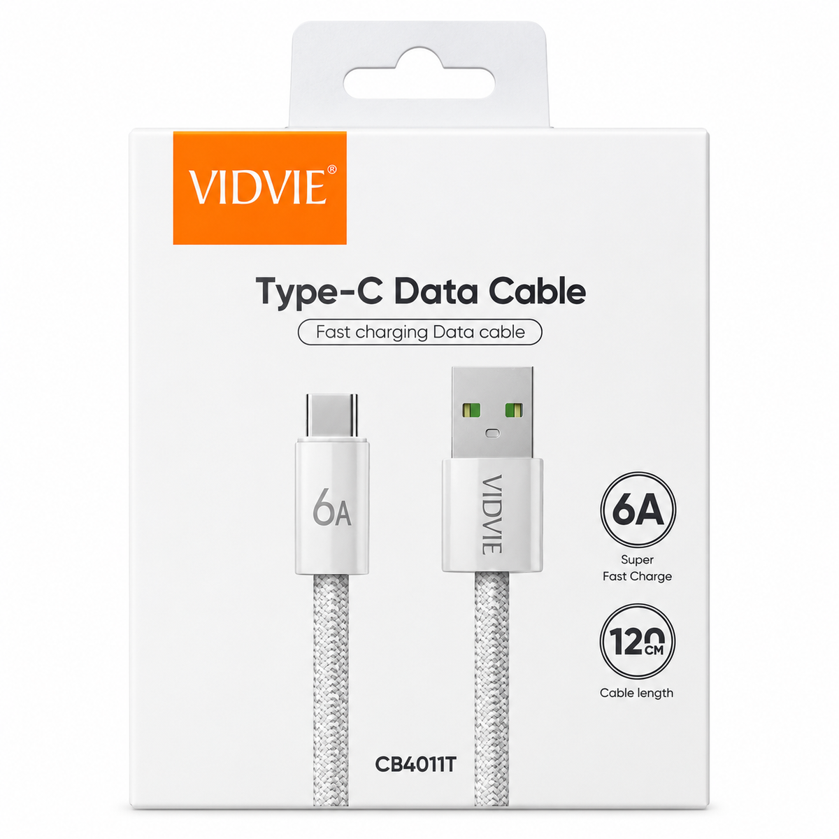 Câble VIDVIE CB4011T USB-A vers USB-C 6 A 1,2 m blanc – Hizem World Tunisie