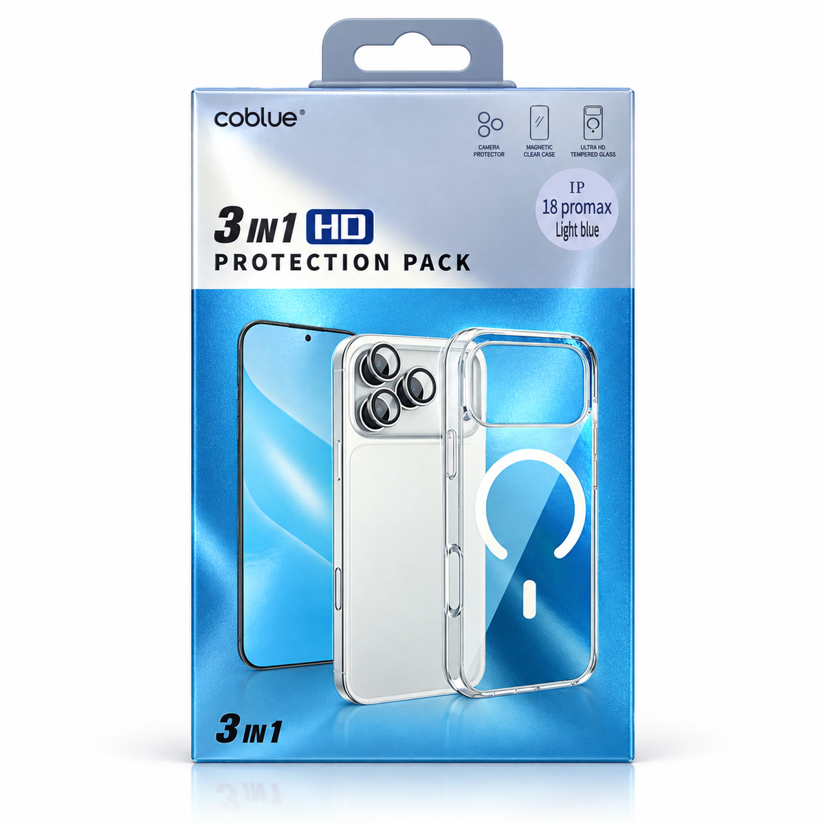 Pack COBLUE 3 en 1 HD pour iPhone 18 Pro Max Light Blue - vue principale