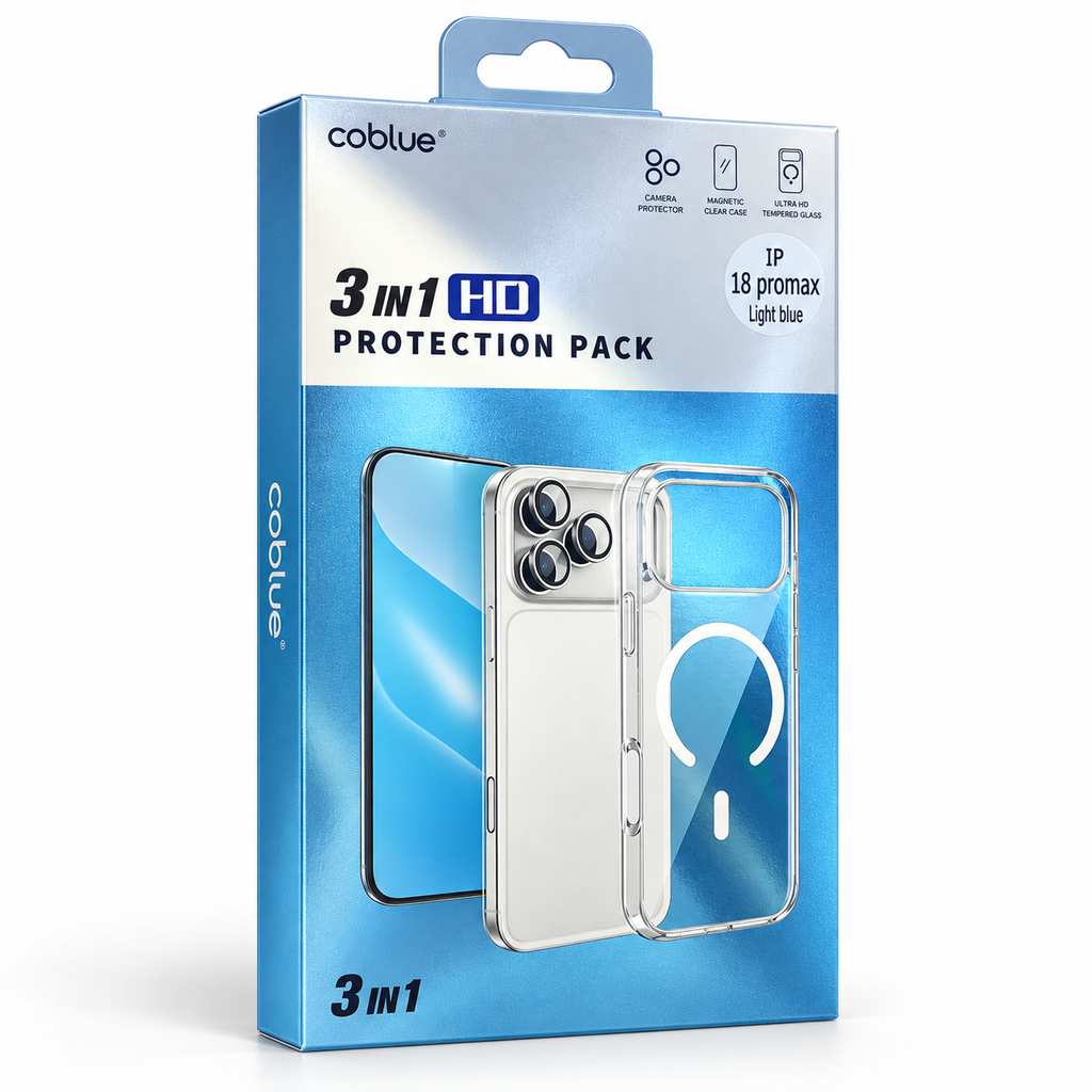 Pack COBLUE 3 en 1 HD pour iPhone 18 Pro Max Light Blue - emballage
