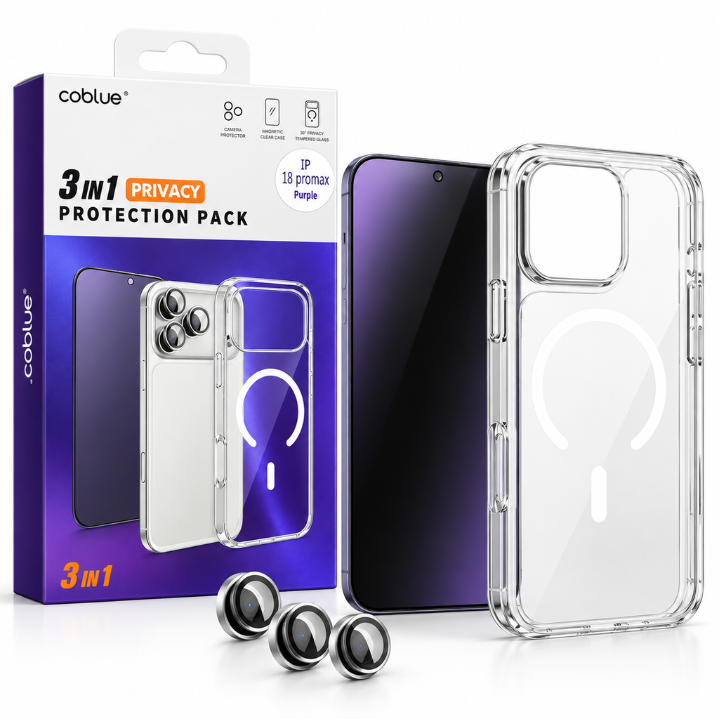 Pack COBLUE 3 en 1 Privacy pour iPhone 18 Pro Max - contenu du pack