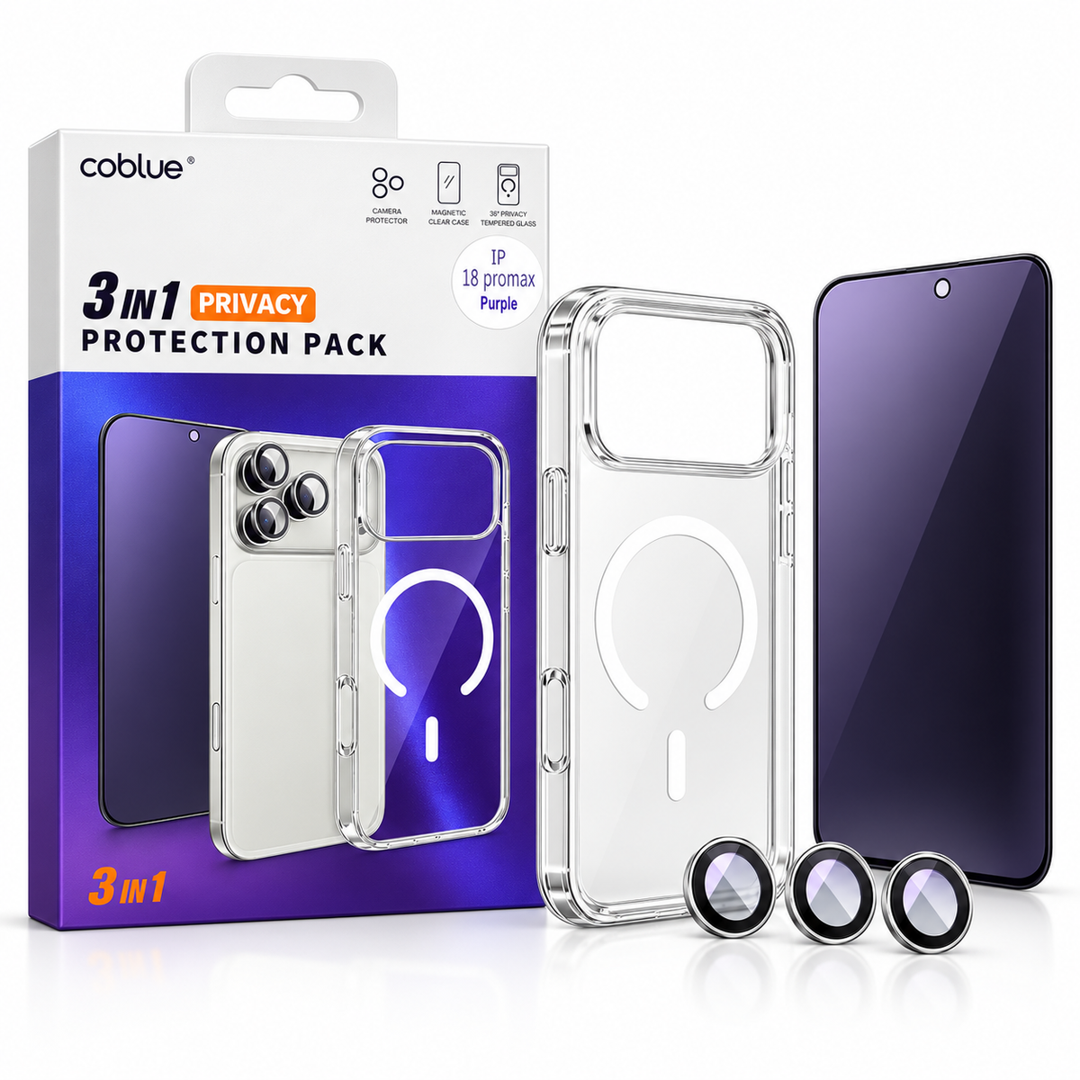 Pack COBLUE 3 en 1 Privacy pour iPhone 18 Pro Max - coque et protections
