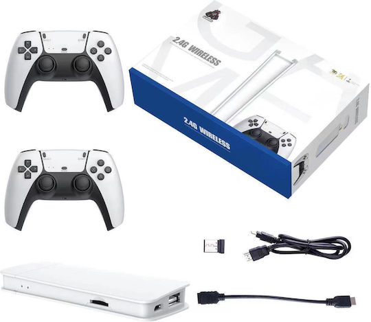 Console de jeu rétro sans fil M15 2.4G blanche - manettes sans fil, compatible HDMI TV, milliers de jeux intégrés