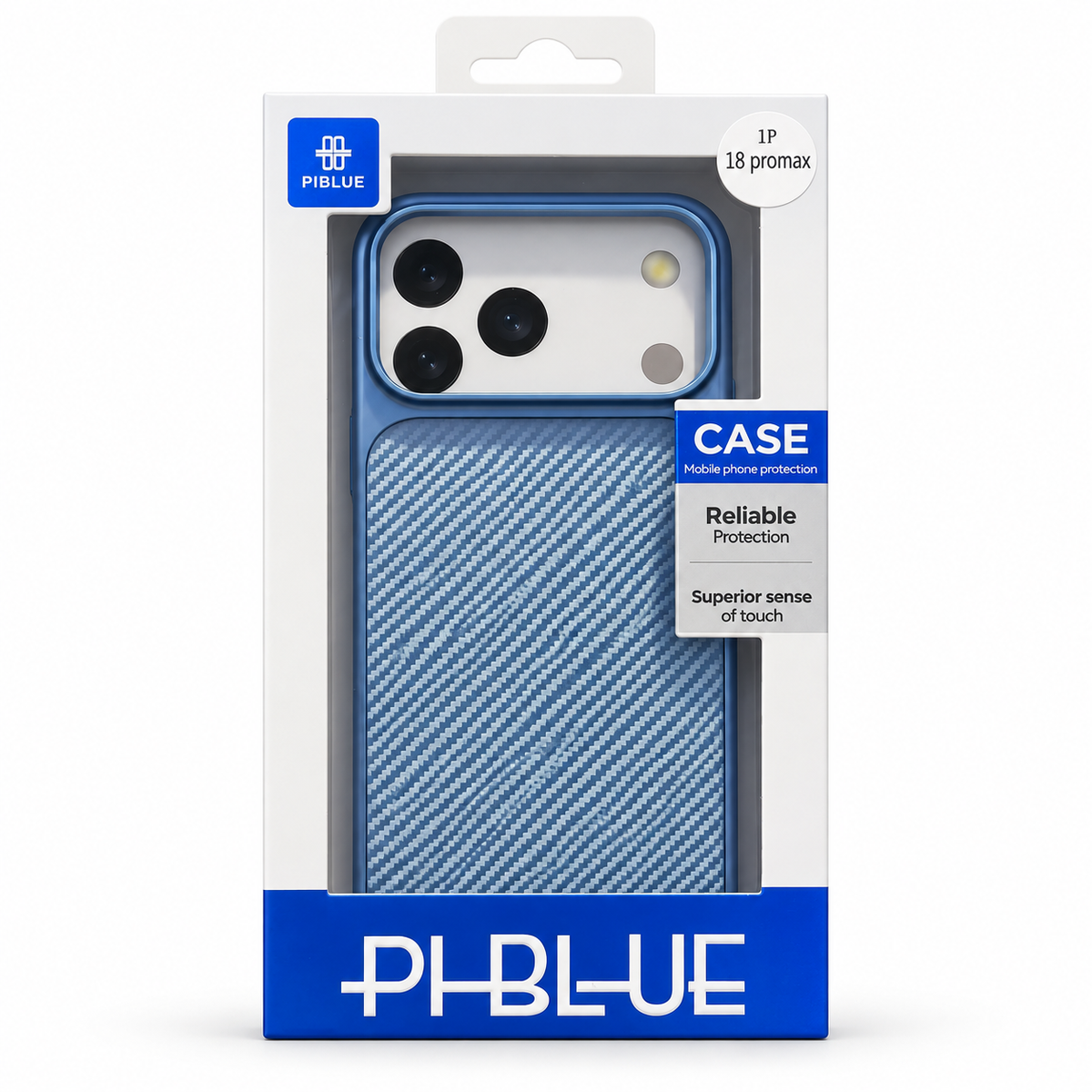 Coque PIBLUE bleue effet fibre de carbone pour iPhone 18 Pro Max