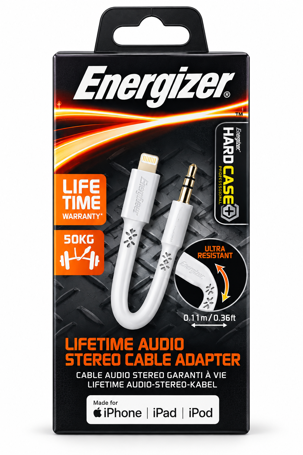 Energizer Lifetime Audio Stereo Cable Adapter Lightning vers jack 3,5 mm