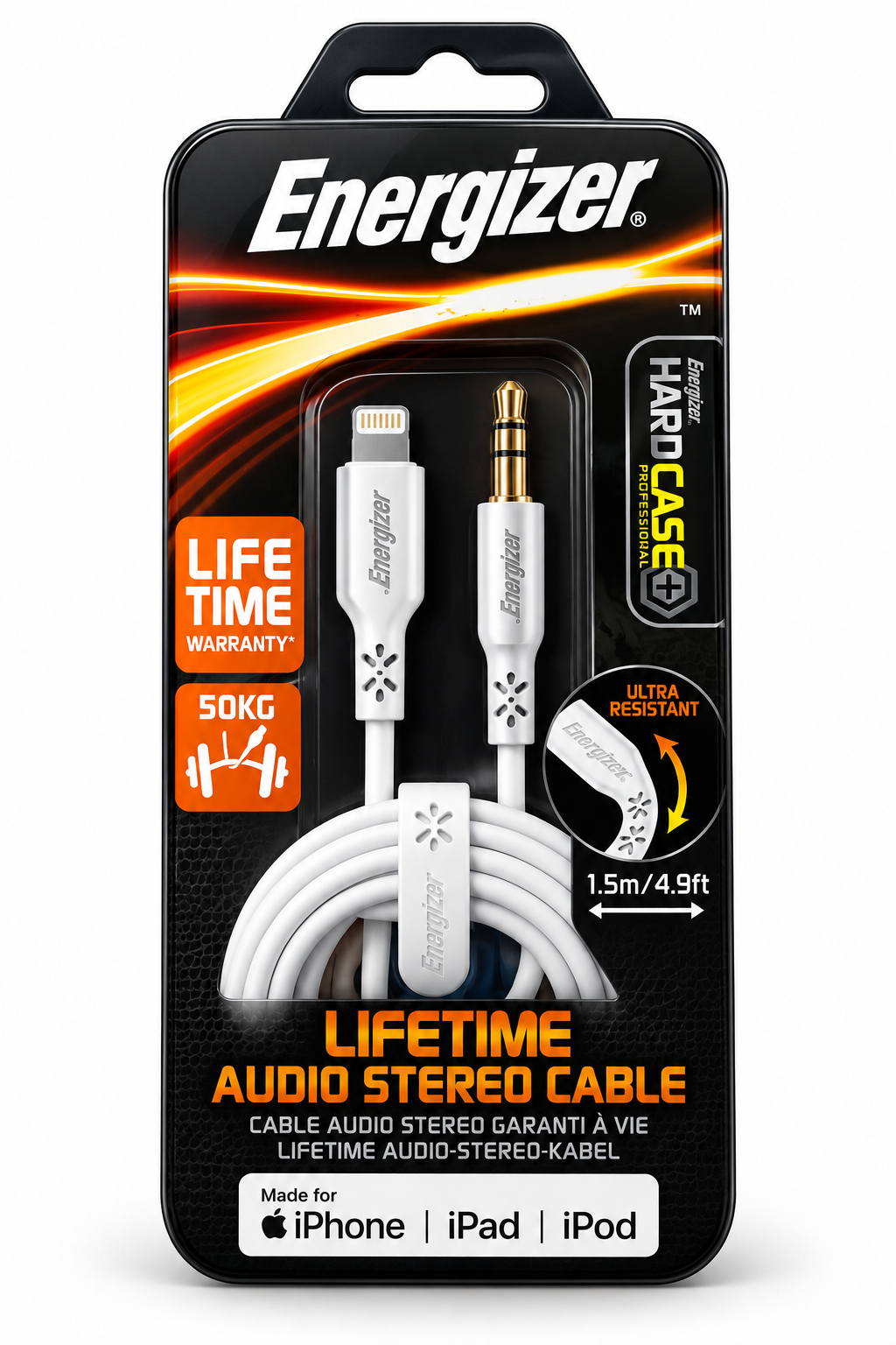 Energizer Lifetime Audio Stereo Cable Lightning vers jack 3,5 mm 1,5 m