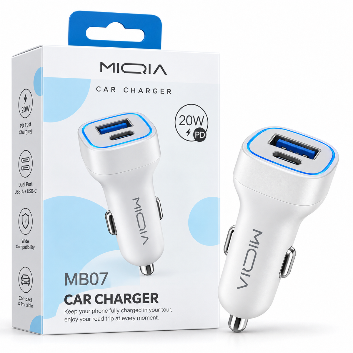 MIQIA MB07 chargeur voiture USB-A USB-C 20W