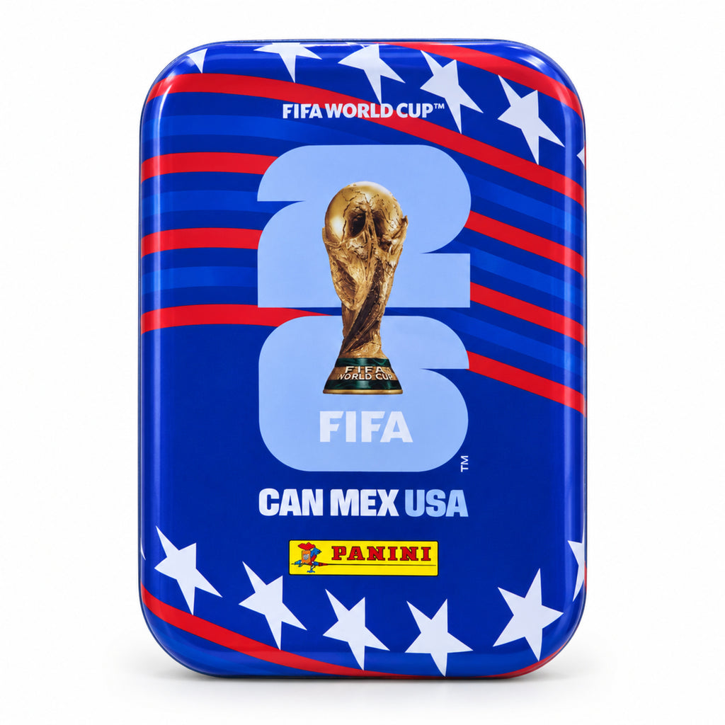 Boîte métallique Panini FIFA World Cup 2026 bleue + 5 pochettes