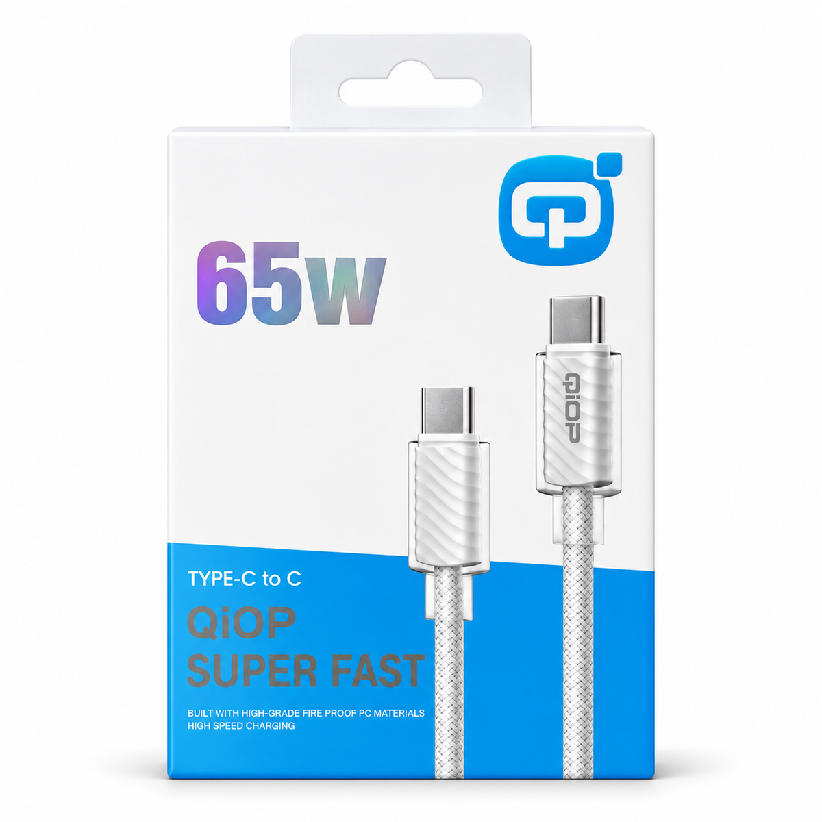 QiOP Super Fast Cable 65W USB-C vers USB-C Blanc - photo produit 2048x2048
