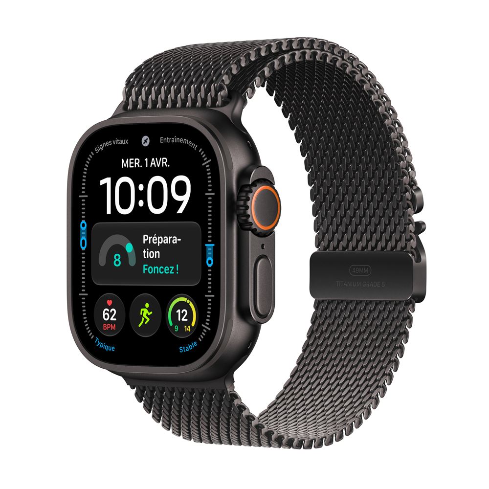 Apple Watch Ultra 4 GPS + Cellular 49 mm — Titane Noir & Boucle Milanaise Titane Noir (M)