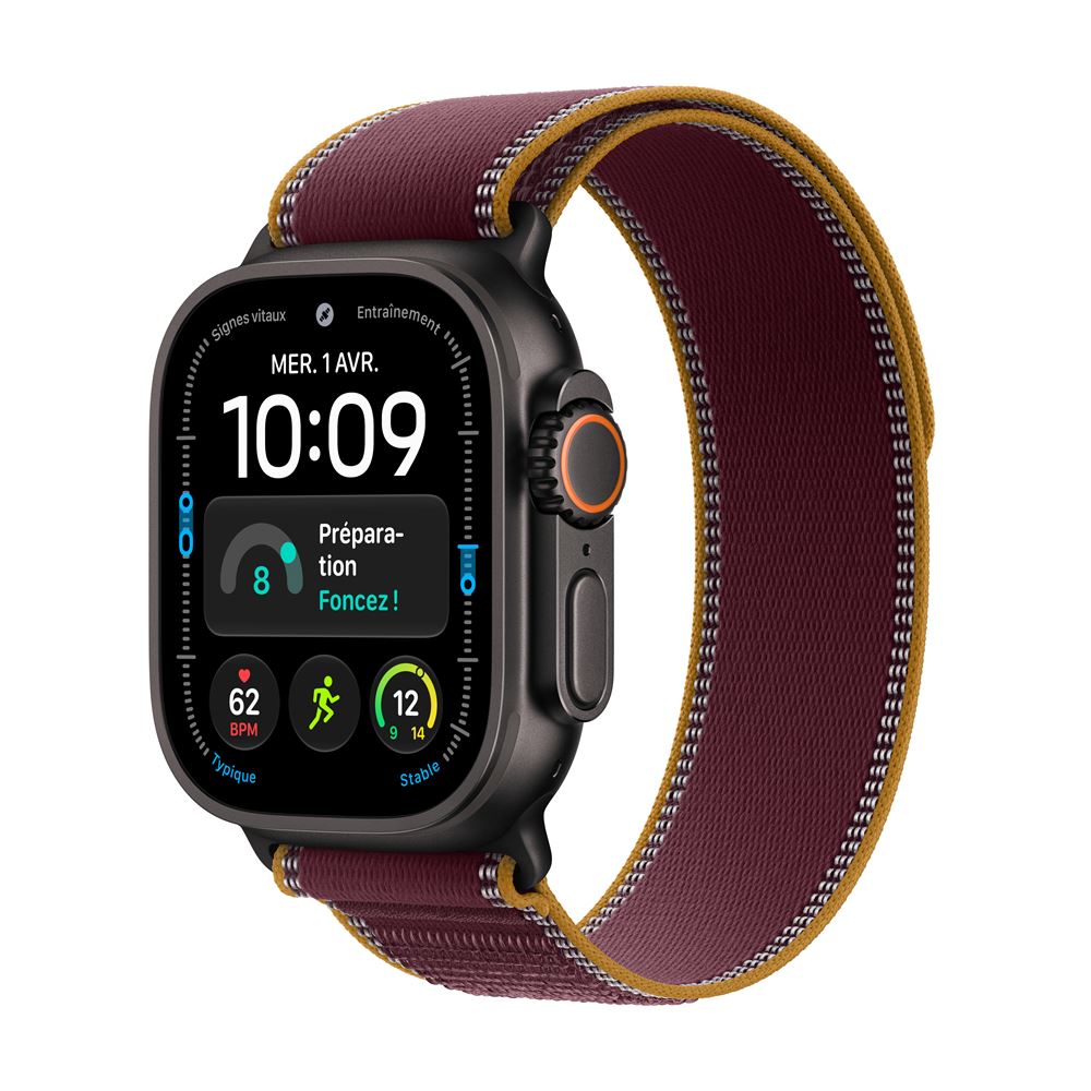 Apple Watch Ultra 4 GPS + Cellular 49 mm Boîtier en titane Noir avec Boucle Trail Bordeaux - S/M