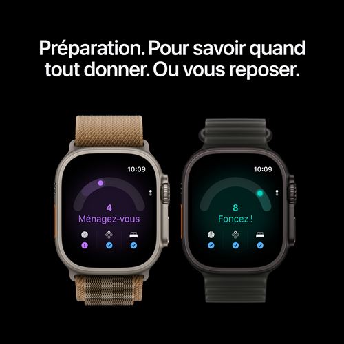 Apple Watch Ultra 4 GPS + Cellular 49 mm Boîtier en titane Naturel avec Bracelet Océan Gris translucide