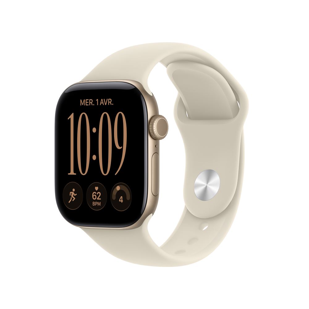 Apple Watch Series 12 GPS 46 mm Boîtier en aluminium Or clair avec Bracelet Sport Sable - S/M