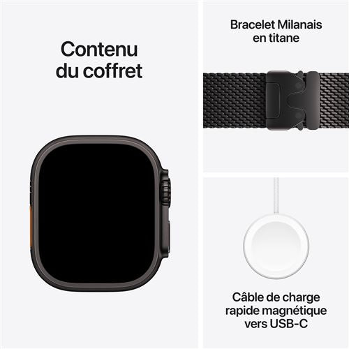 Apple Watch Ultra 4 GPS + Cellular 49 mm — Titane Noir & Boucle Milanaise Titane Noir (M)