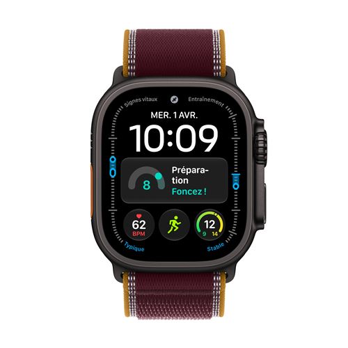 Apple Watch Ultra 4 GPS + Cellular 49 mm Boîtier en titane Noir avec Boucle Trail Bordeaux - S/M