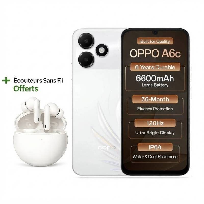 Smartphone OPPO A6c 4Go 128Go 4G Blanc - vue principale