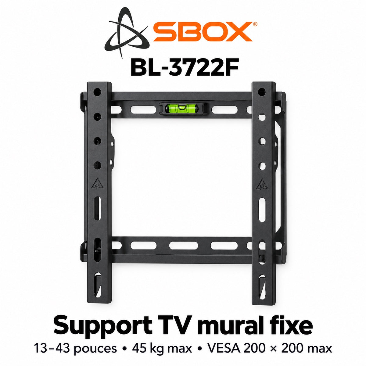 Support TV mural fixe SBOX BL-3722F pour écrans 13 à 43 pouces – 45 kg – VESA 200 × 200 mm