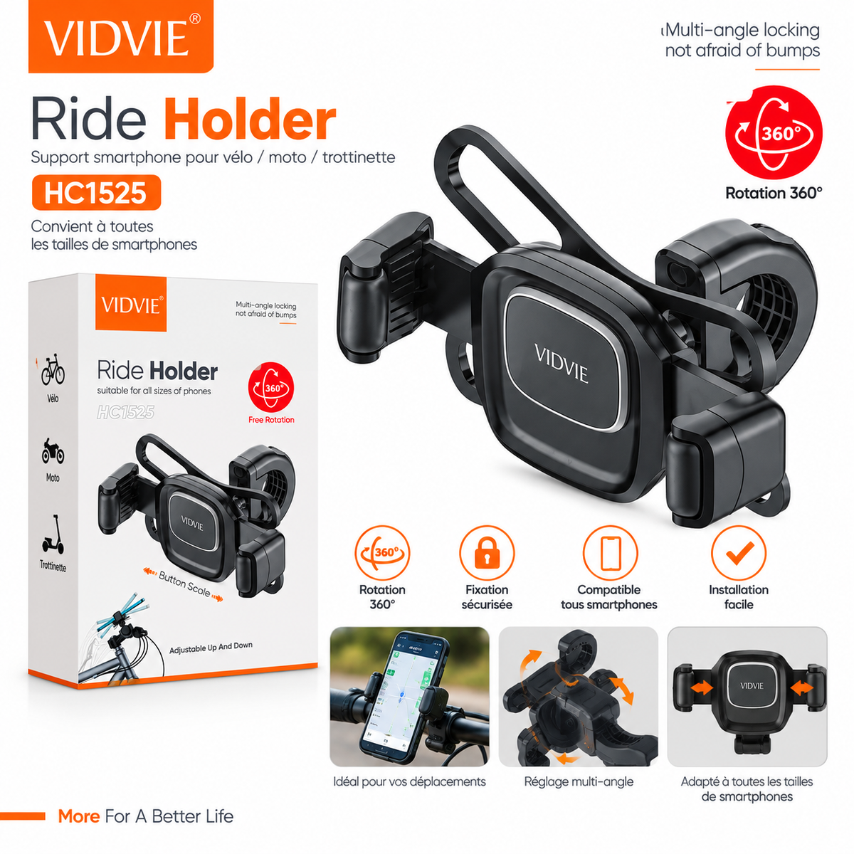 VIDVIE Ride Holder HC1525 support smartphone 360°